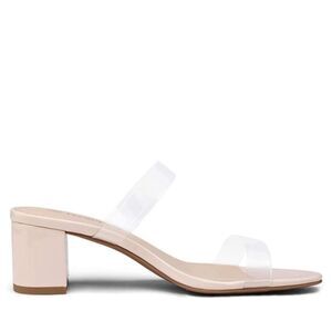 NEW DREAM PAIRS Clear Two Strap Open Toe Low Block Chunky Heel Nude Sandals 8